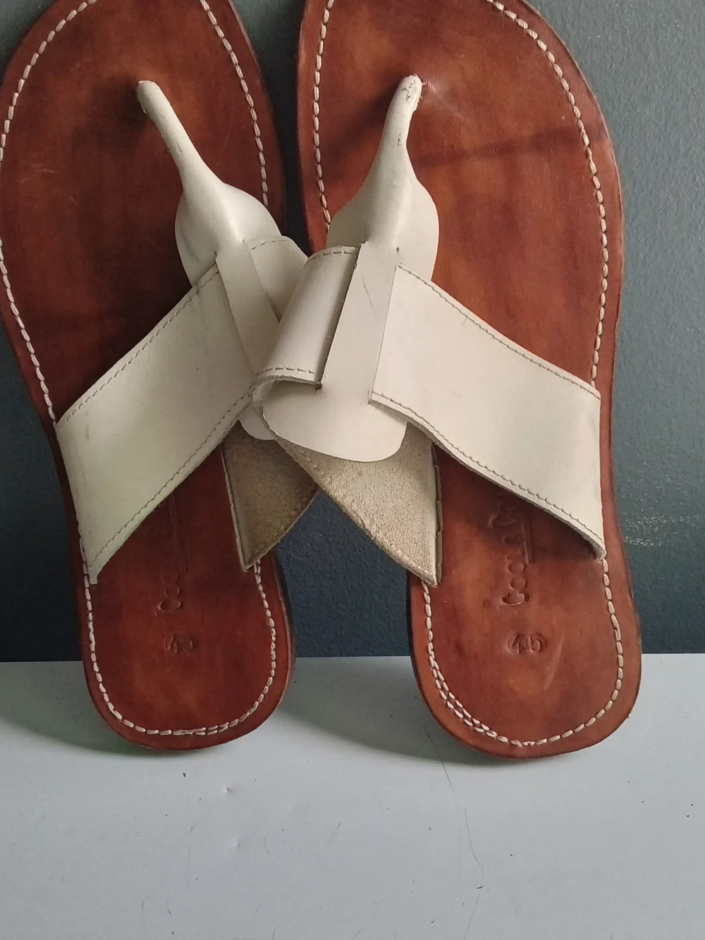 Cool & Co Mens Leather Thong Sandals Cream Tan Minimalist Slides Size 45